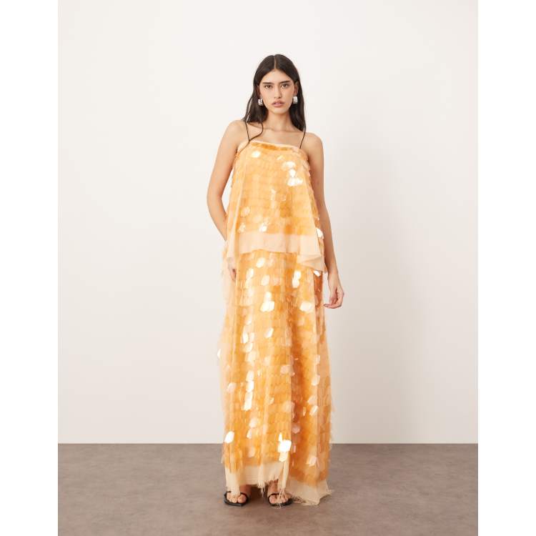 arrange applique embroidered lace paneled cami maxi dress in peach PEACH LACE APPLIQÚE MAXI DRESS | CULT MIA main image 1