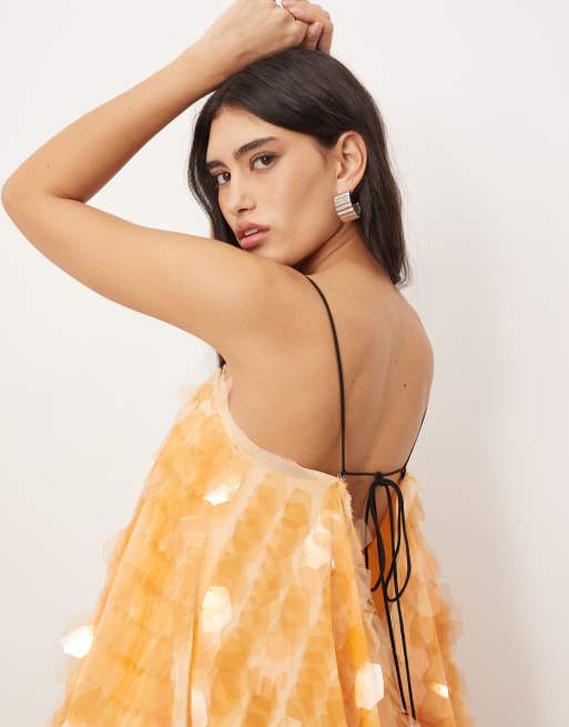 ARRANGE embellished shard sequin layered cami maxi dress in peach