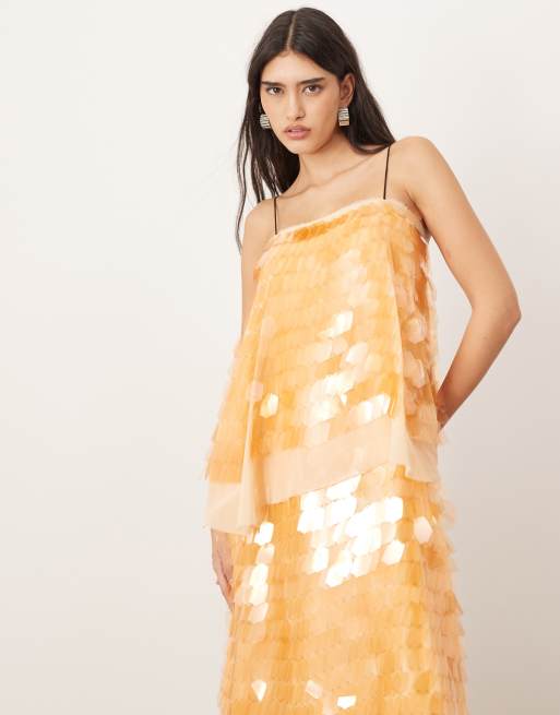ARRANGE embellished shard sequin layered cami maxi dress in peach