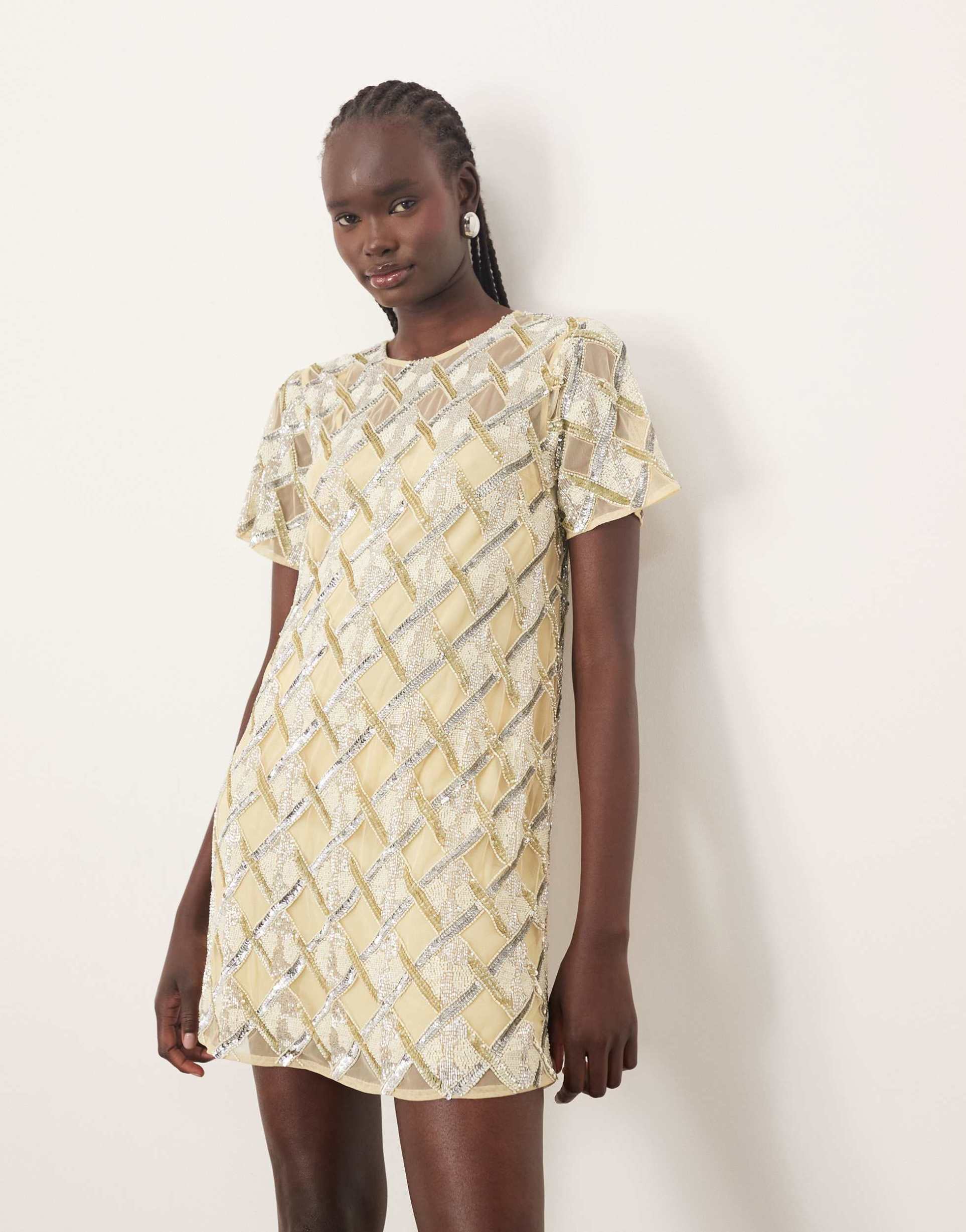 arrange embellished t-shirt mini dress in buttermilk