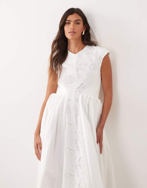 ARRANGE embroidered cinched waist pleated maxi dress in white - view 1