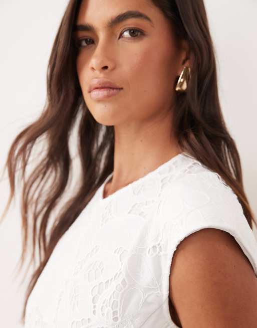 ARRANGE embroidered cinched waist pleated maxi dress in white, 3 of 4