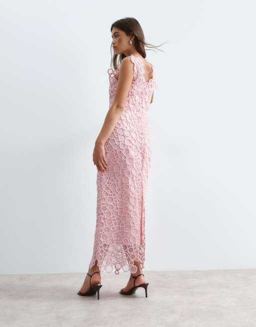ARRANGE embroidered circle slip maxi dress in pink, 3 of 4