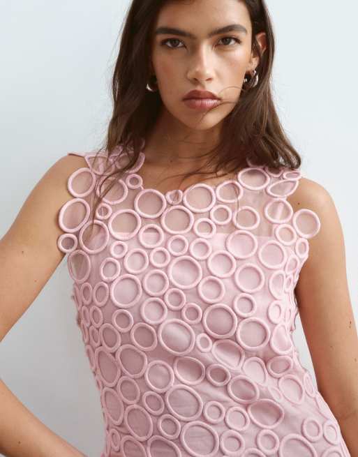 ARRANGE embroidered circle slip maxi dress in pink, 4 of 4