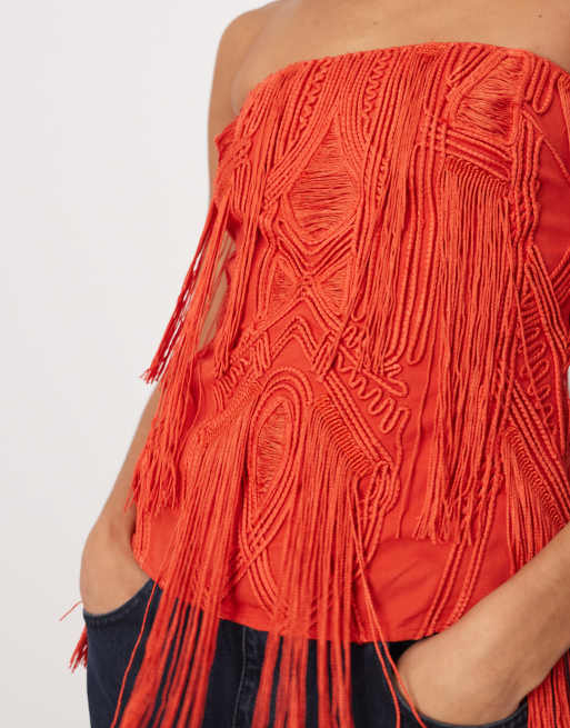 ARRANGE embroidered cornelli fringe bandeau top in red, 2 of 4