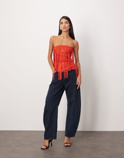 ARRANGE embroidered cornelli fringe bandeau top in red, 3 of 4
