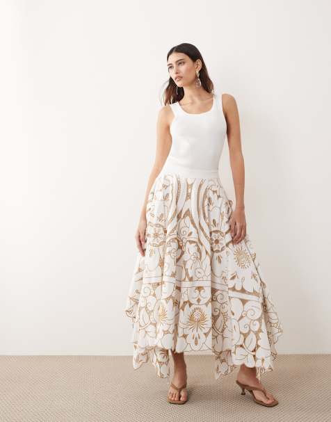ARRANGE embroidered cut out full maxi skirt co ord in cream - view 1