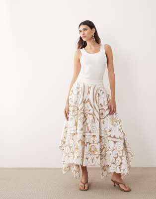 ARRANGE embroidered cut out full maxi skirt in cream - part of a set