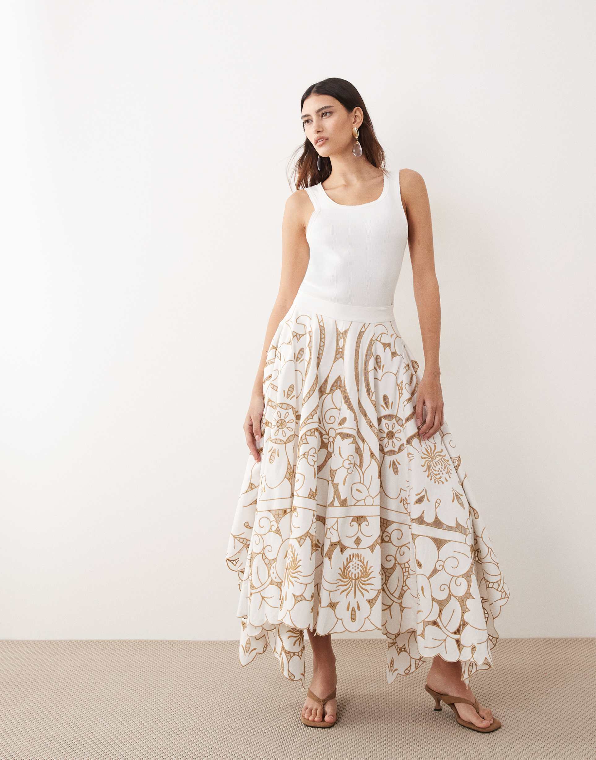 arrange embroidered cut out full maxi skirt in cream - part of a set