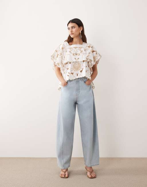 ARRANGE embroidered cut out top co ord in cream, 2 of 4