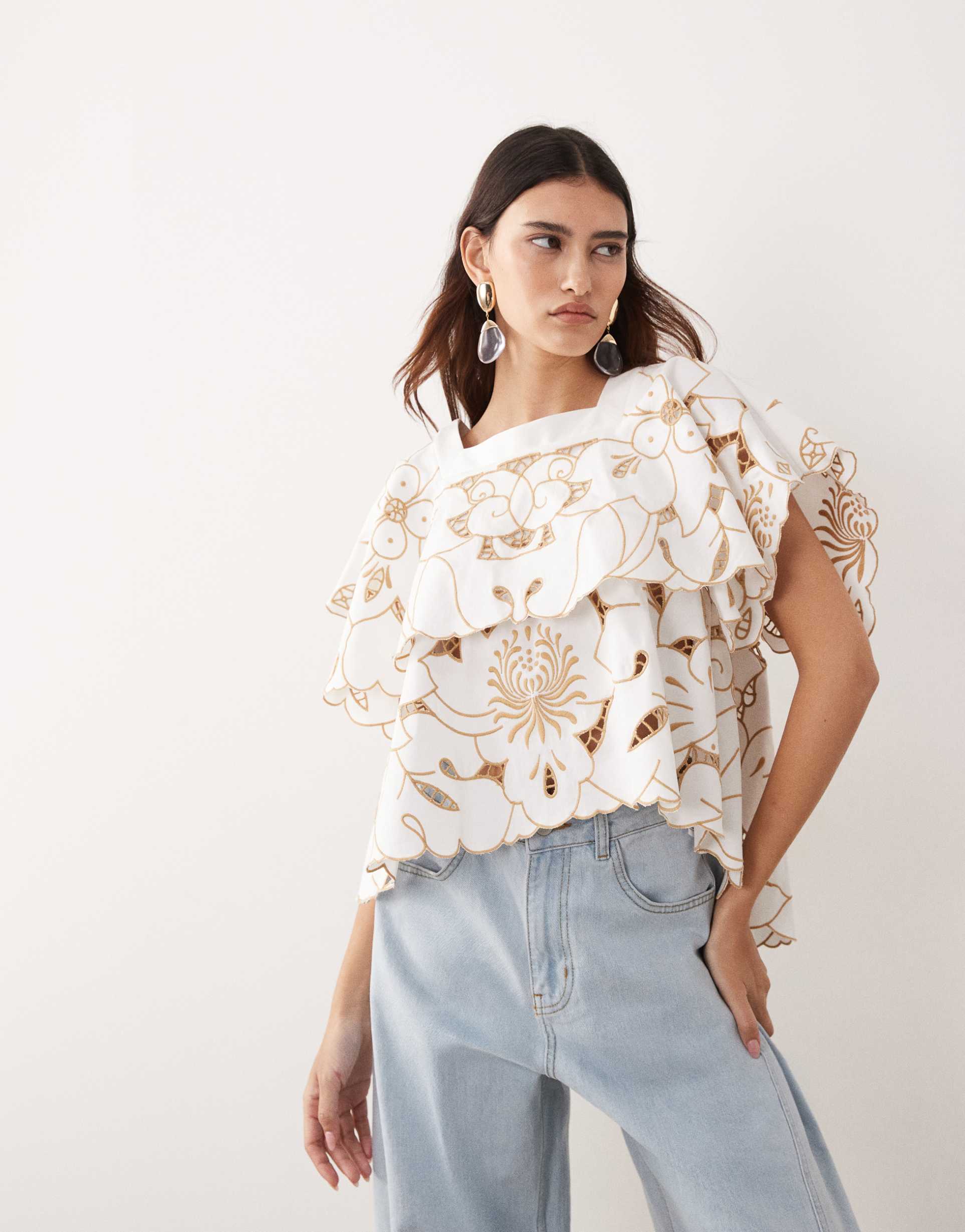 arrange embroidered cut out top in cream - part of a set