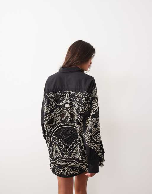 ARRANGE embroidered cutwork oversized shirt in black - part of a set, 4 of 4