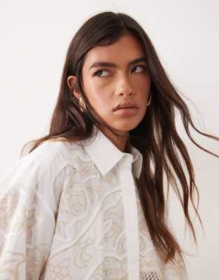 Arrange Embroidered Cutwork Oversized Shirt In White