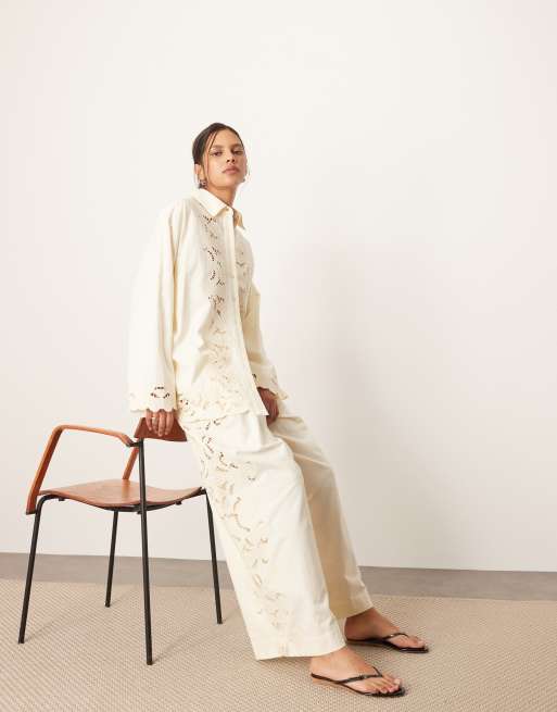 ARRANGE embroidered cutwork pants in ecru - part of a set, 5 of 5