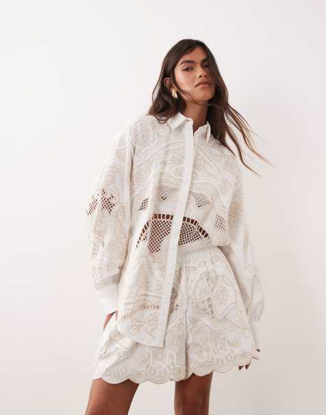 ARRANGE embroidered cutwork shorts in white - part of a set - view 1