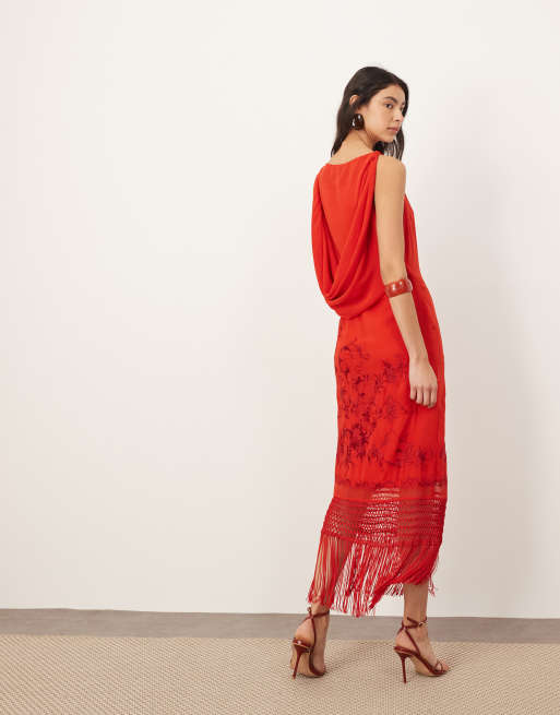 fitted lace wedding dress Red 1920s Spaghetti Strap Sequin Fringe Dress