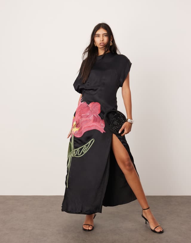asos black embroidered dress ARRANGE floral asymmetric maxi in Off-Shoulder Wedding Dress by LILACLOOKS Crafted from a comfortable Size:8-HEM UP
