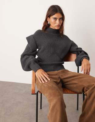 ARRANGE ARRANGE engineered knit sculpted jumper with shoulder detail in charcoal-Grey