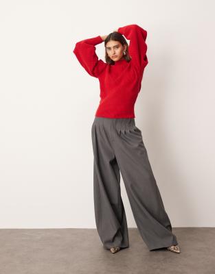 Arrange Engineered Knit Sculpted Sweater With Shoulder Detail In Red