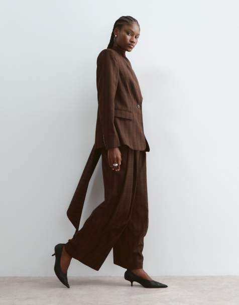 ARRANGE ensemble 2 pièces pantalon à jambe barrel ajusté à carreaux chocolat - view 1