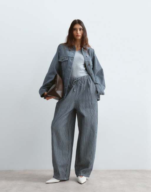 ARRANGE - Ensemble avec veste oversize et pantalon Willa à taille élastique à cordons - Rayures bleues