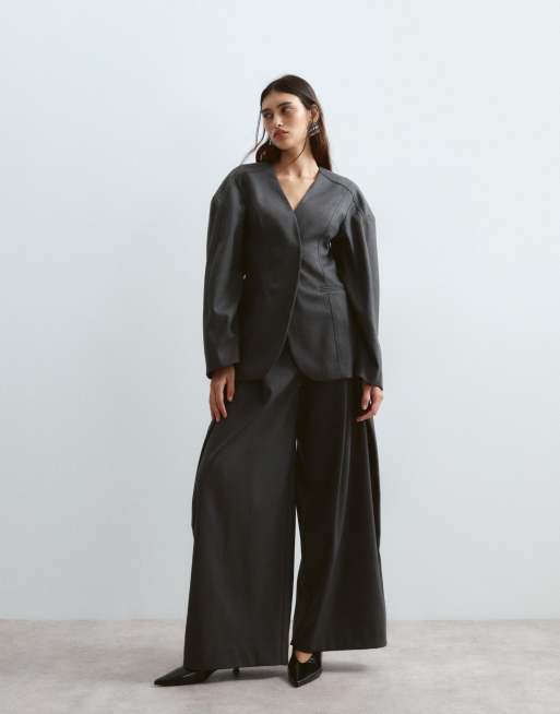 ARRANGE - Ensemble avec blazer structuré en sergé et pantalon ample - Gris, 2 de 3