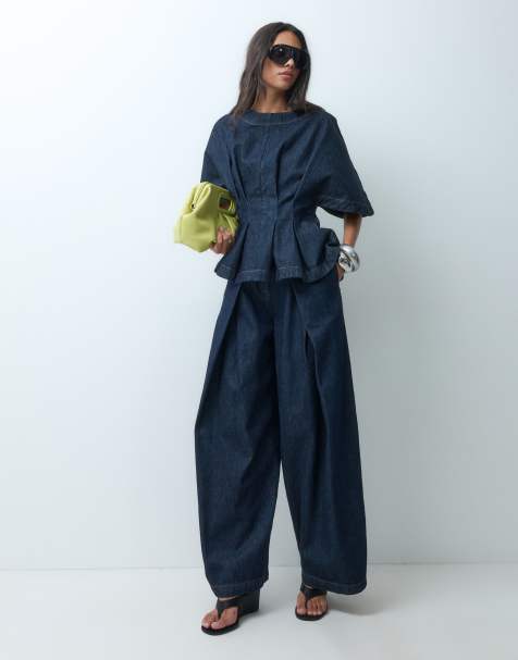 ARRANGE - Ensemble en jean avec top et pantalon plissé - Indigo - view 1
