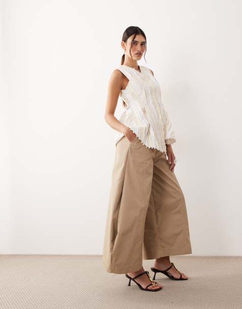 ARRANGE - Extreem cropped broek met wijde ronde pijpen in lichtbruin, deel van co-ord set - view 1