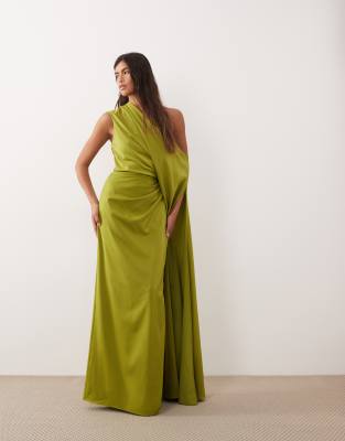 Arrange Extreme Fallen Shoulder Maxi Dress In Green
