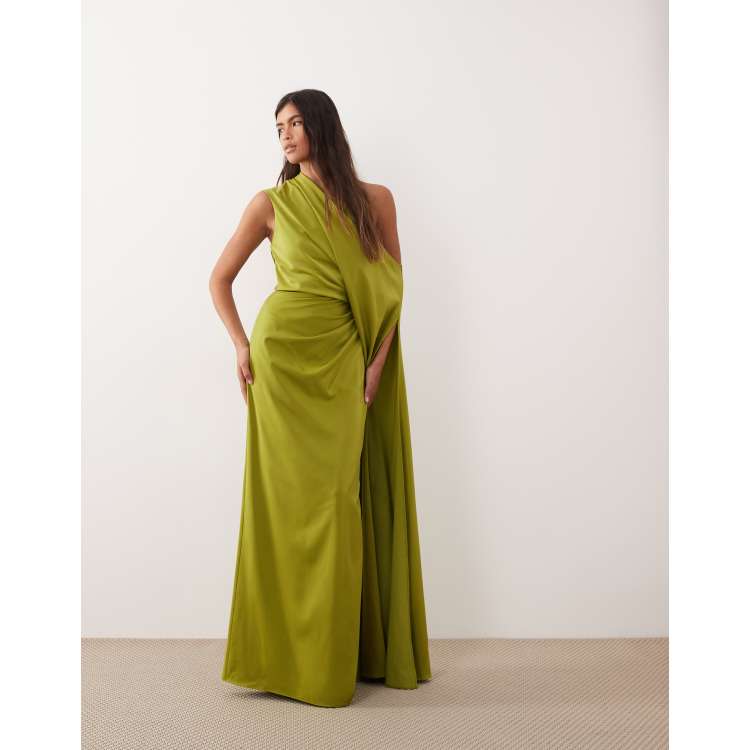 olive green off the shoulder maxi dress ARRANGE extreme fallen in SCH005191_G_M