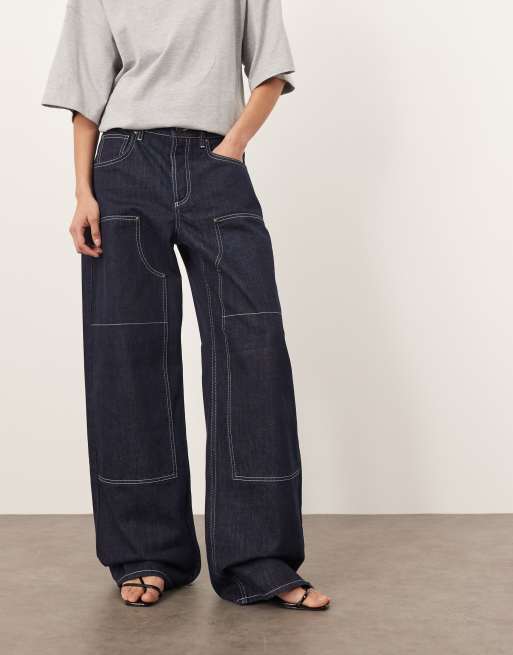 ARRANGE ezra denim low rise slouchy carpenter jeans in indigo