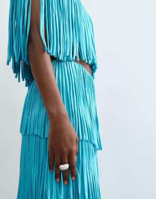 ARRANGE falda maxi entallada con flecos y capas, parte de un conjunto, en azul, 2 de 5