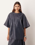 [ARRANGE] ARRANGE faux leather boxy t-shirt in navy (part of a set) 14 Navy