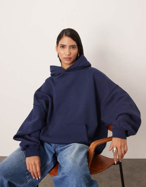 ARRANGE - Felpa con cappuccio oversize pesante premium blu navy - view 1