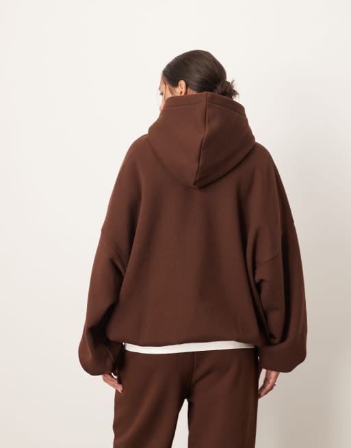 ARRANGE - Felpa con cappuccio oversize pesante premium cioccolato, 4 di 4
