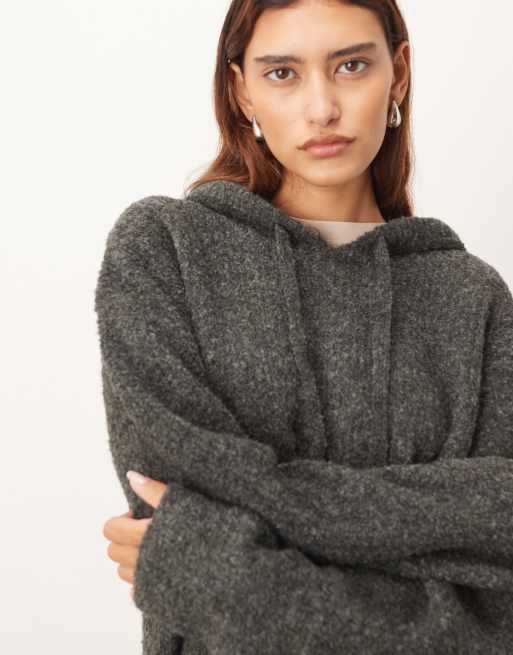 ARRANGE - Felpa in bouclé color antracite con cappuccio in coordinato, 3 di 4
