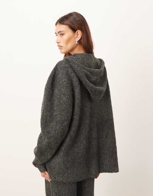 ARRANGE - Felpa in bouclé color antracite con cappuccio in coordinato, 4 di 4