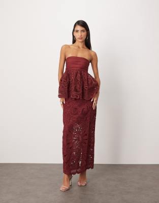 ARRANGE ARRANGE floral cornelli column co-ord midi skirt in merlot-Red
