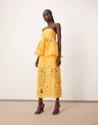 ARRANGE ARRANGE floral cornelli column midi skirt co-ord in mandarin-Orange