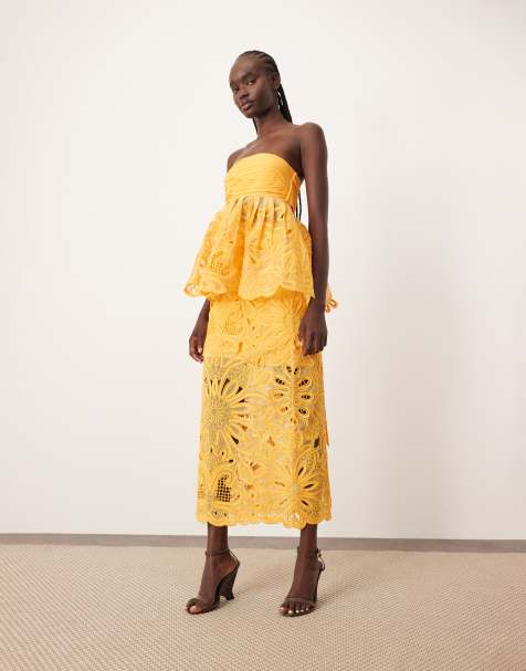 ARRANGE floral cornelli column midi skirt co-ord in mandarin