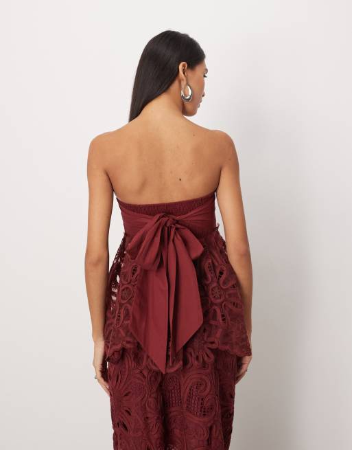 ARRANGE floral cornelli tie back bandeau top in merlot (part of a set), 3 of 4