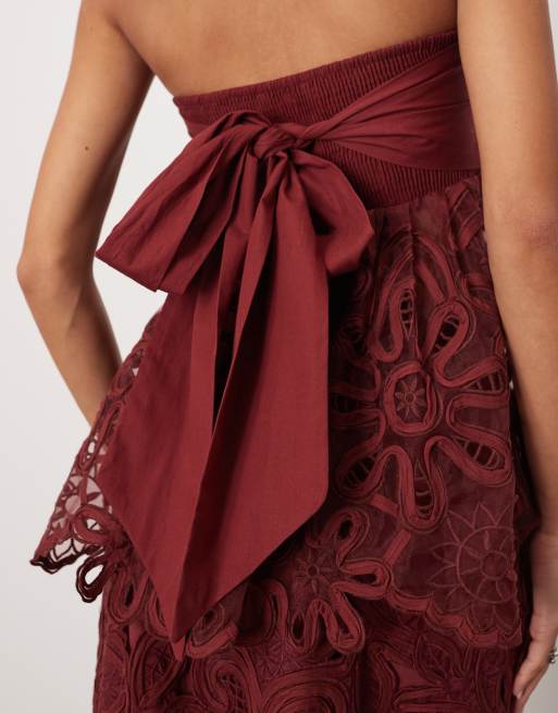 ARRANGE floral cornelli tie back bandeau top in merlot (part of a set), 4 of 4