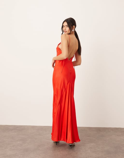 ARRANGE floral embellished cami maxi dress with low back in red