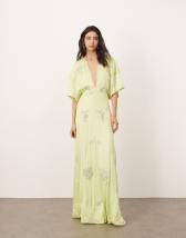 ASOS DESIGN sculpting jersey high neck drape ruffle maxi dress in slate blue