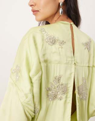 ARRANGE floral embellished modern 30s tea maxi dress in lime green
