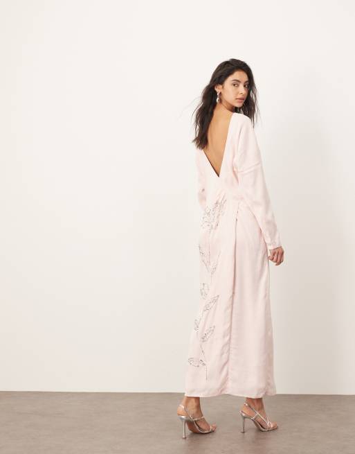 ARRANGE floral embellished slouchy plunge wrap maxi dress in light pink