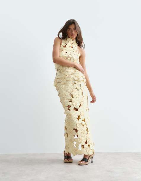 ARRANGE floral embroidered linen look cutwork midi skirt in buttermilk (part of a set) - view 1