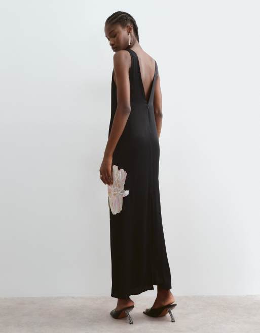 ARRANGE floral embroidered satin overlay maxi dress in black, 5 of 5