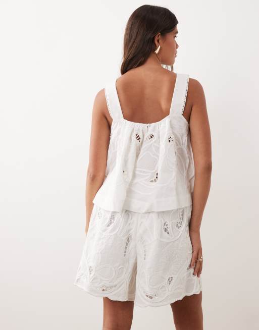 ARRANGE floral embroidered shorts in white (part of a set), 5 of 5