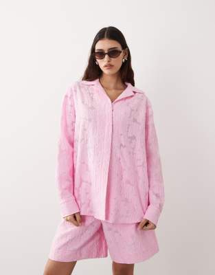 Arrange Floral Jacquard Oversized Shirt In Pink